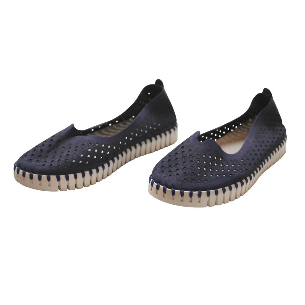 Ilse Jacobsen Tulip 139 Loafers Womens 41 Navy Blue Good Laser Cut Slip On Flats
